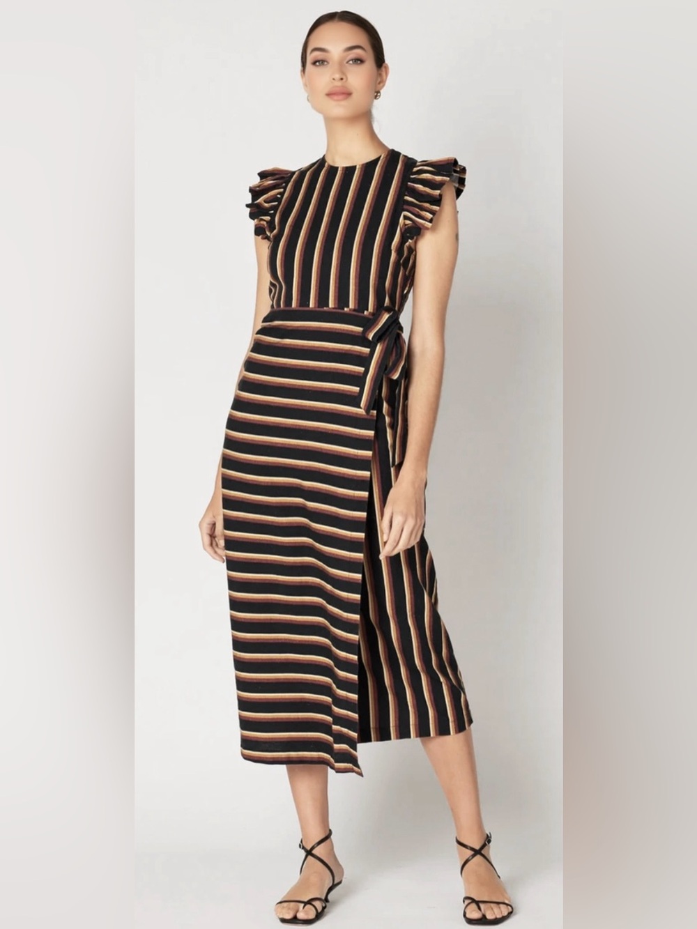 Revolve Cleobella Greta Midi Dress Striped Flutter Sleeve Tie Waist NWT S
